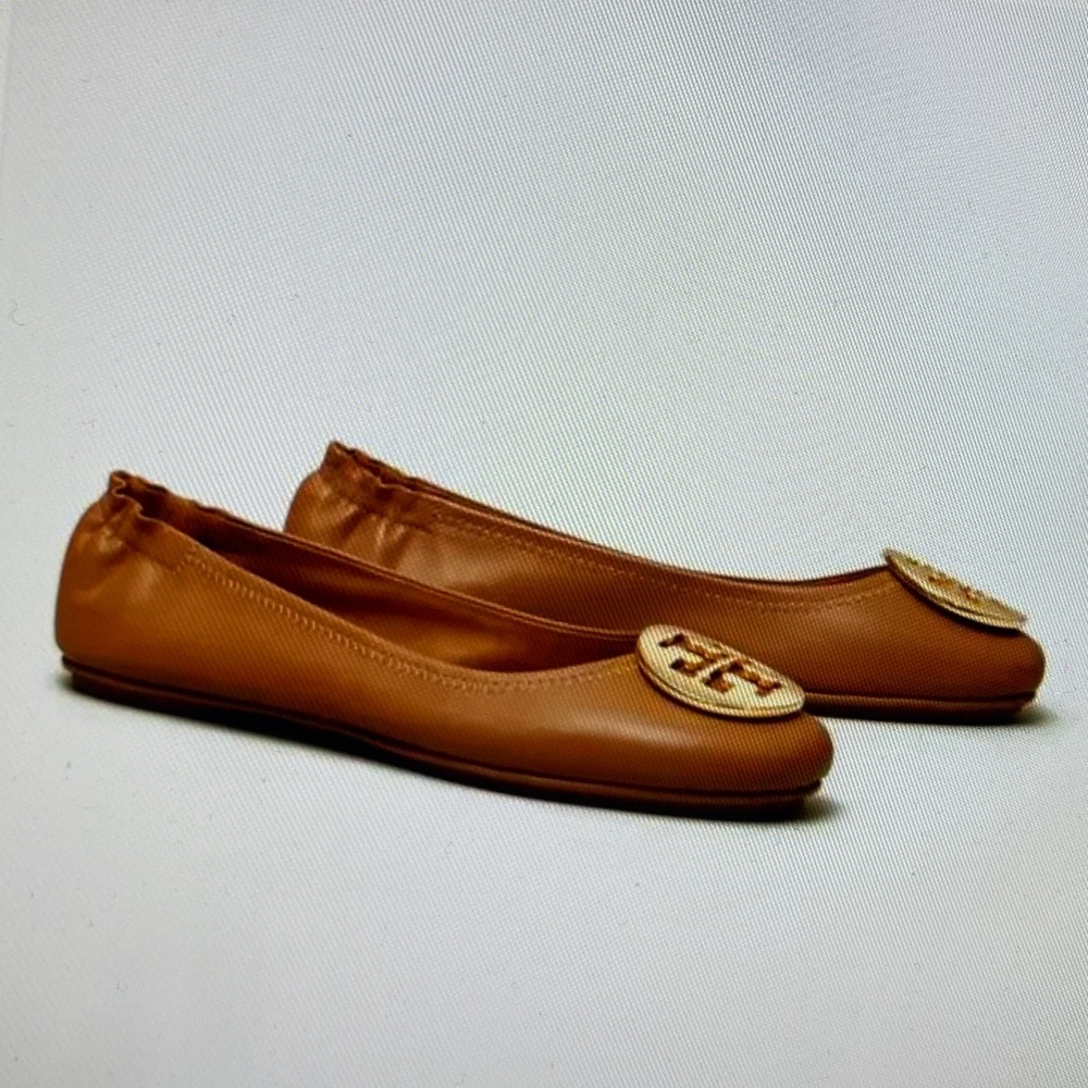 Tory Burch Tan/Gold Minnie Travel Ballet Flats size 9.5
